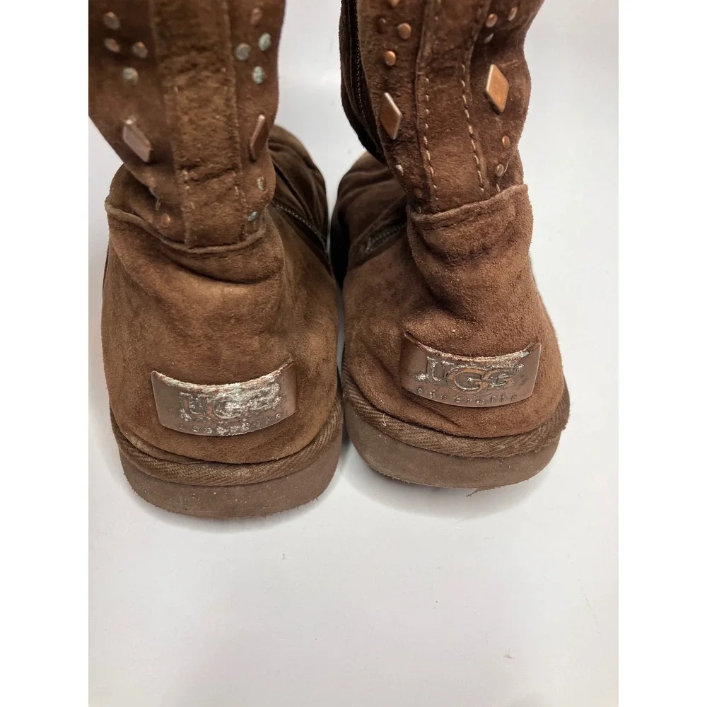 UGG Tall Suede Boots Womens 8 Brown Good Studded Metallic Zip Up 5544 winter
